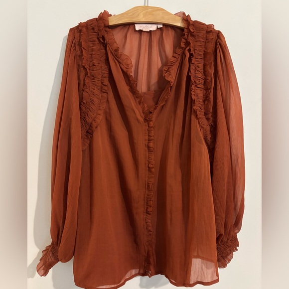 Women's Ruffled Blouse - Rust - Picture 4 of 12
